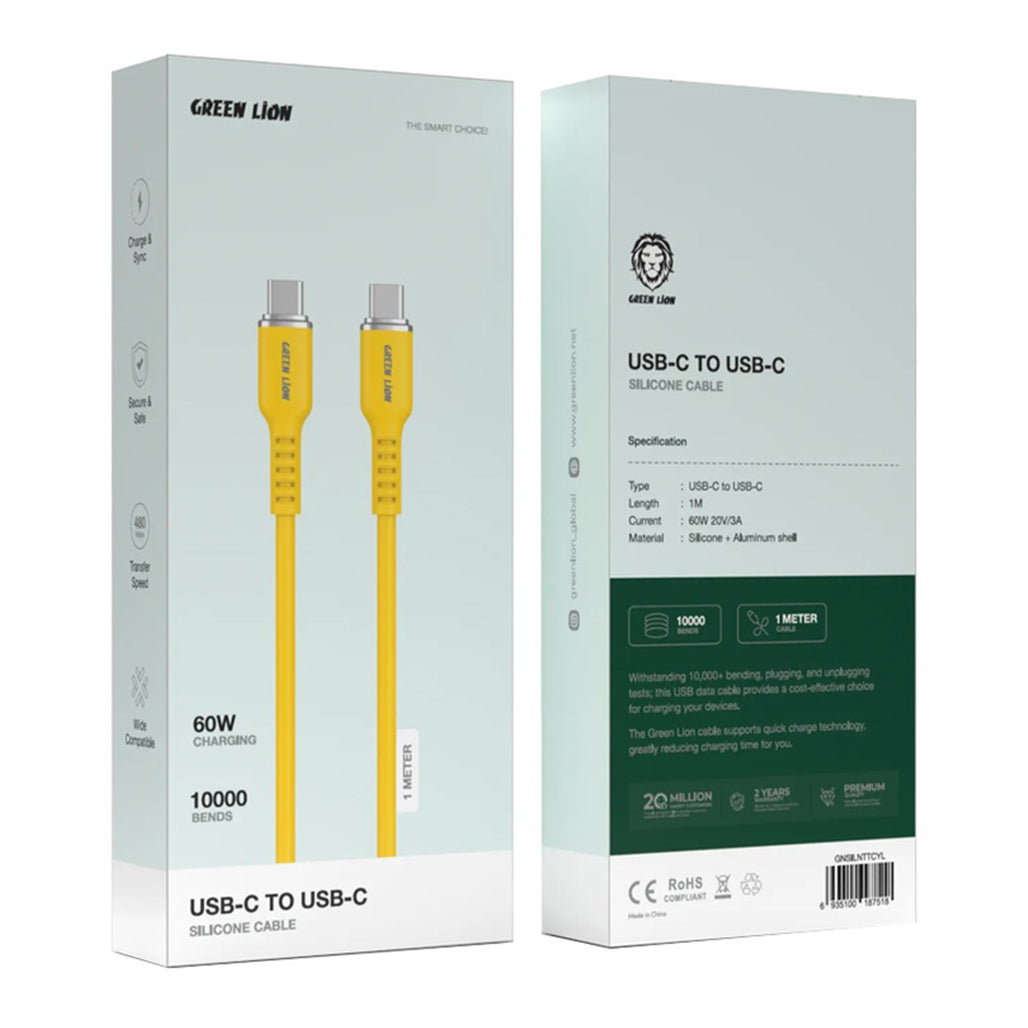 A Photo Of Green Lion USB-C to USB-C Silicone Cable - Fast Charging & Data Transfer - 1m Length