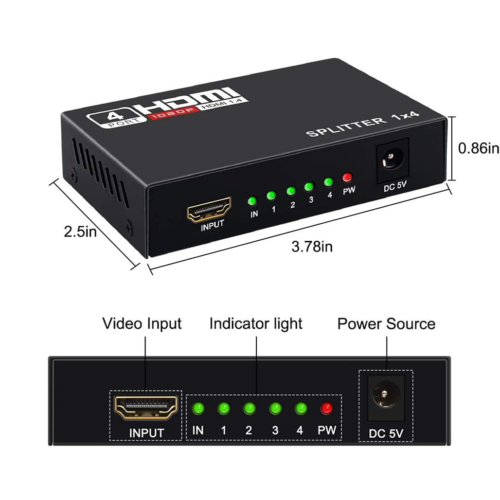 HDMI Splitter 1 in 4 Out - 4K, 32865919074556, Available at 961Souq