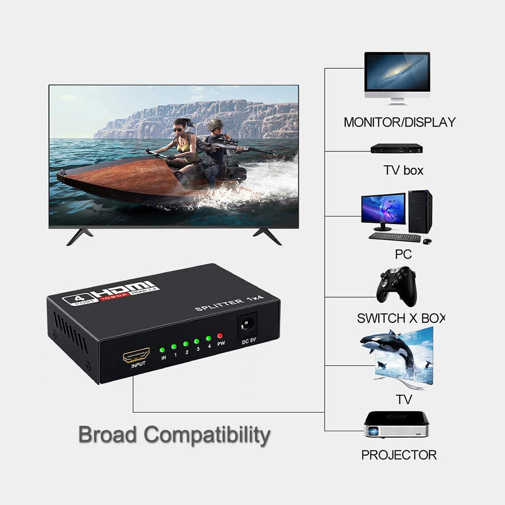 HDMI Splitter 1 in 4 Out - 4K, 32865919140092, Available at 961Souq