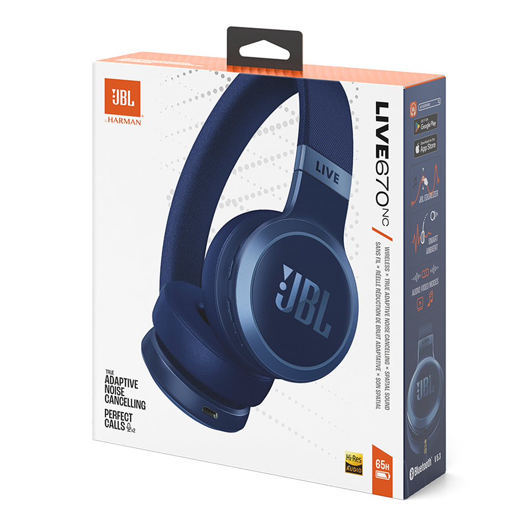 JBL Live 670NC Wireless On-Ear Headphones with True Adaptive Noise Cancellation - Blue, 32980804010236, Available at 961Souq