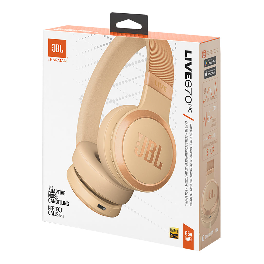 JBL Live 670NC Wireless On-Ear Headphones with True Adaptive Noise Cancellation - Sandstone, 32980859781372, Available at 961Souq