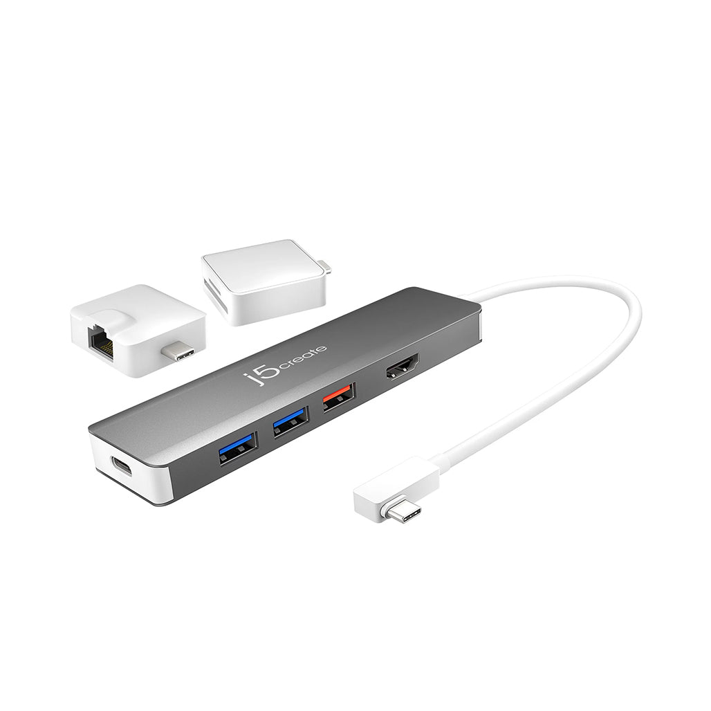 A Photo Of J5 Create USB-C™ Modular Multi-Adapter JCD375 – 4K HDMI, 100W Power Delivery, Gigabit Ethernet, SD Card Reader | Compatible with Windows®, macOS®, Chrome OS®