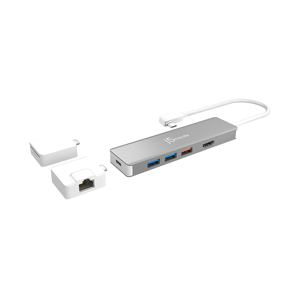 A Photo Of J5 Create USB-C™ Modular Multi-Adapter JCD375 – 4K HDMI, 100W Power Delivery, Gigabit Ethernet, SD Card Reader | Compatible with Windows®, macOS®, Chrome OS®