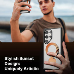 A Photo Of JSAUX RingLax Case for Galaxy S24 Ultra - Magnetic Protective Cover with 360° Rotating Ring, Kickstand, and Sunset-Inspired Design - Black