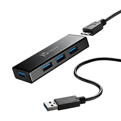 A Photo Of J5Create USB™ 3.0 4-Port Mini Hub JUH344 - Fast-Charging USB Adapter for Windows®, macOS®, Linux®