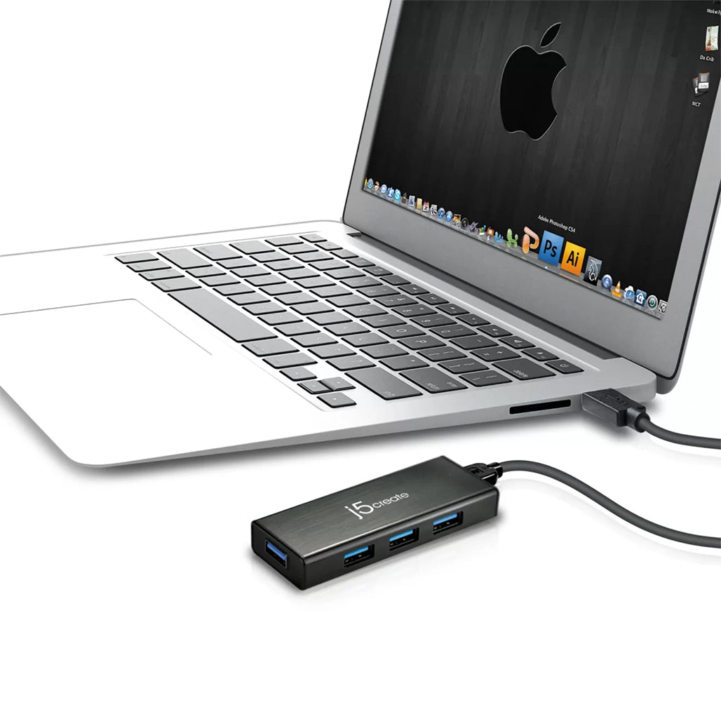 A Photo Of J5Create USB™ 3.0 4-Port Mini Hub JUH344 - Fast-Charging USB Adapter for Windows®, macOS®, Linux®