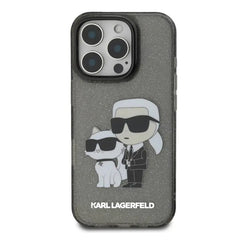 A Photo Of Karl Lagerfeld IML Glitter Hard Case with NFT Karl & Choupette Logo for iPhone 16 Pro - Slim and Protective