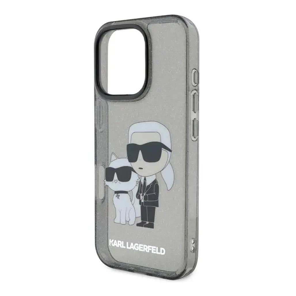 A Photo Of Karl Lagerfeld IML Glitter Hard Case with NFT Karl & Choupette Logo for iPhone 16 Pro - Slim and Protective