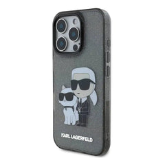 A Photo Of Karl Lagerfeld IML Glitter Hard Case with NFT Karl & Choupette Logo for iPhone 16 Pro - Slim and Protective