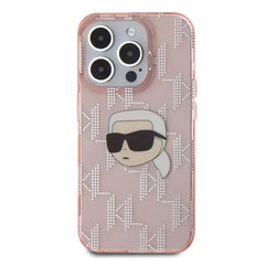 A Photo Of Karl Lagerfeld IML Electroplated Hard Case with Karl Head & Monogram Design for iPhone 16 Pro Max – Luxury and Durable Protection