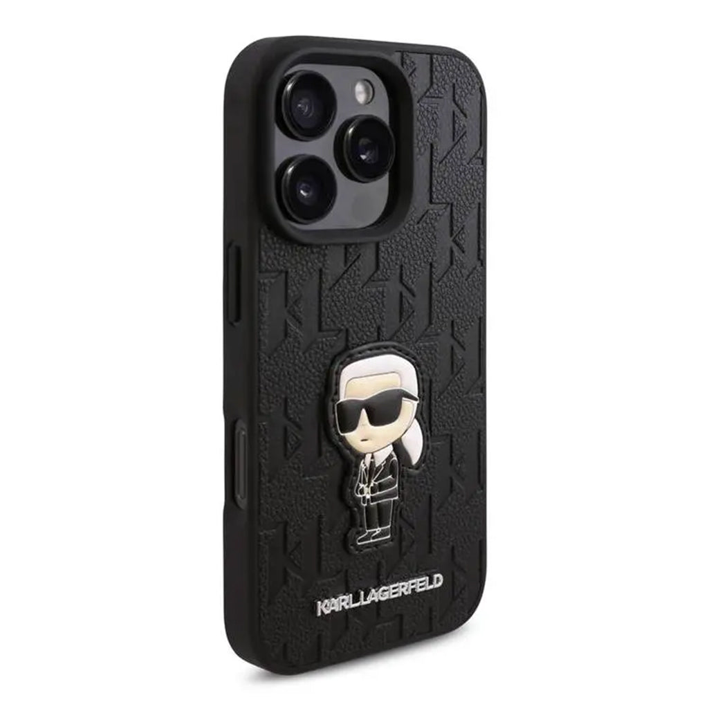 A Photo Of Karl Lagerfeld PU Monogram Karl Patch Hard Case for iPhone 16 Pro – Stylish Protection with Anti-Scratch Surface