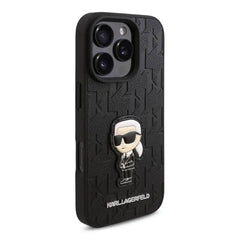 A Photo Of Karl Lagerfeld PU Monogram Karl Patch Hard Case for iPhone 16 Pro – Stylish Protection with Anti-Scratch Surface