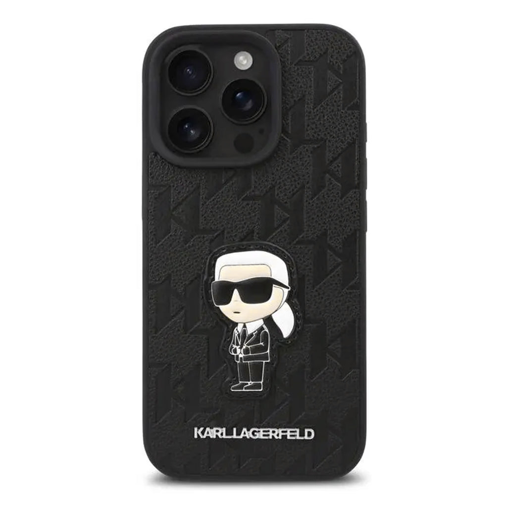 A Photo Of Karl Lagerfeld PU Monogram Karl Patch Hard Case for iPhone 16 Pro – Stylish Protection with Anti-Scratch Surface