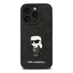 A Photo Of Karl Lagerfeld PU Monogram Karl Patch Hard Case for iPhone 16 Pro – Stylish Protection with Anti-Scratch Surface