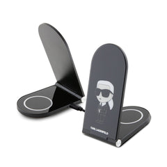 A Photo Of Karl Lagerfeld 15W 2-in-1 Magnetic Wireless Desk Charger with MagSafe Compatibility - Black