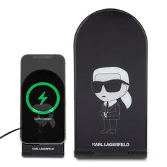 A Photo Of Karl Lagerfeld 15W 2-in-1 Magnetic Wireless Desk Charger with MagSafe Compatibility - Black