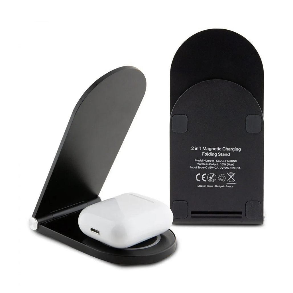 A Photo Of Karl Lagerfeld 15W 2-in-1 Magnetic Wireless Desk Charger with MagSafe Compatibility - Black