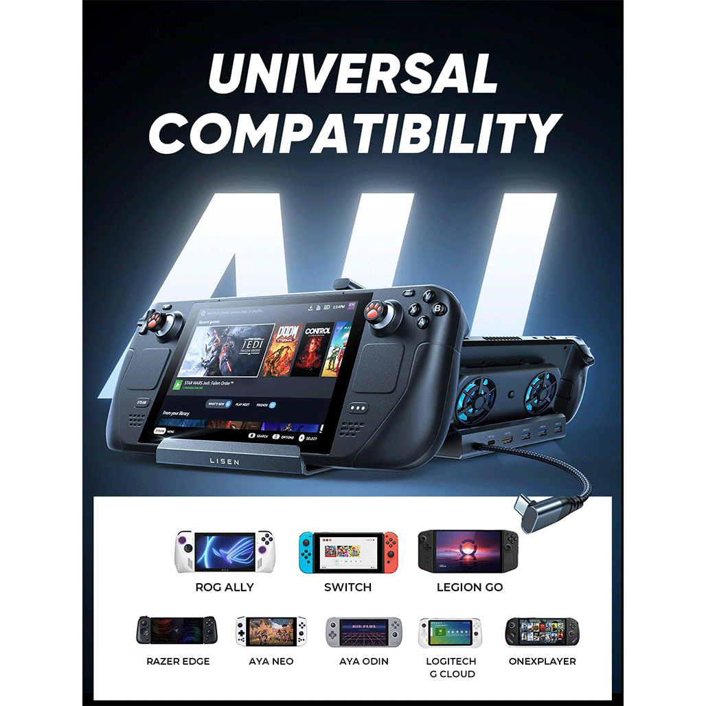 A Photo Of Lisen 8-in-1 Steam Deck OLED Docking Station and Handheld Console Cooler - Universal Compatibility