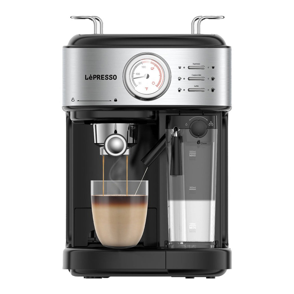 A Photo Of LePresso Coffee Machine – 20 Bar Pressure Pump, Capsule Filter, Milk Froth Nozzle – 1.7L Water Tank, 1050-1250W – Black