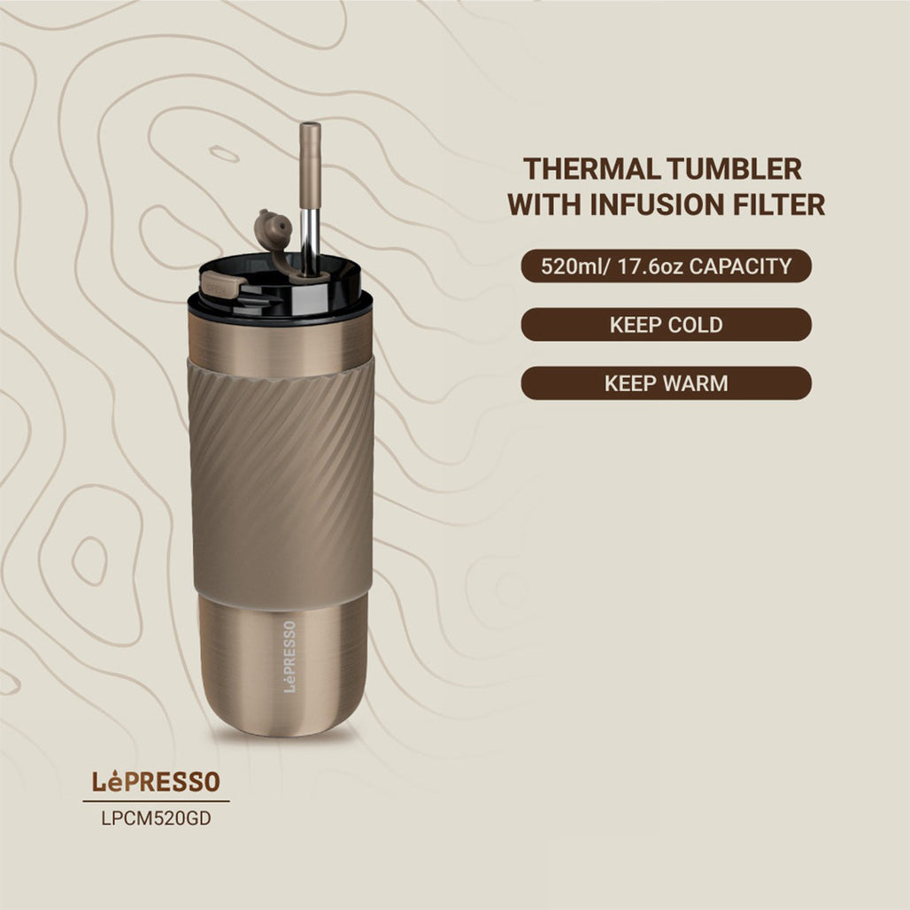 A Photo Of Lepresso Thermal Tumbler with Infusion Filter - 520ml Stainless Steel Insulated Bottle with Reusable Straw