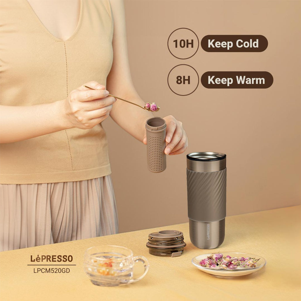 A Photo Of Lepresso Thermal Tumbler with Infusion Filter - 520ml Stainless Steel Insulated Bottle with Reusable Straw