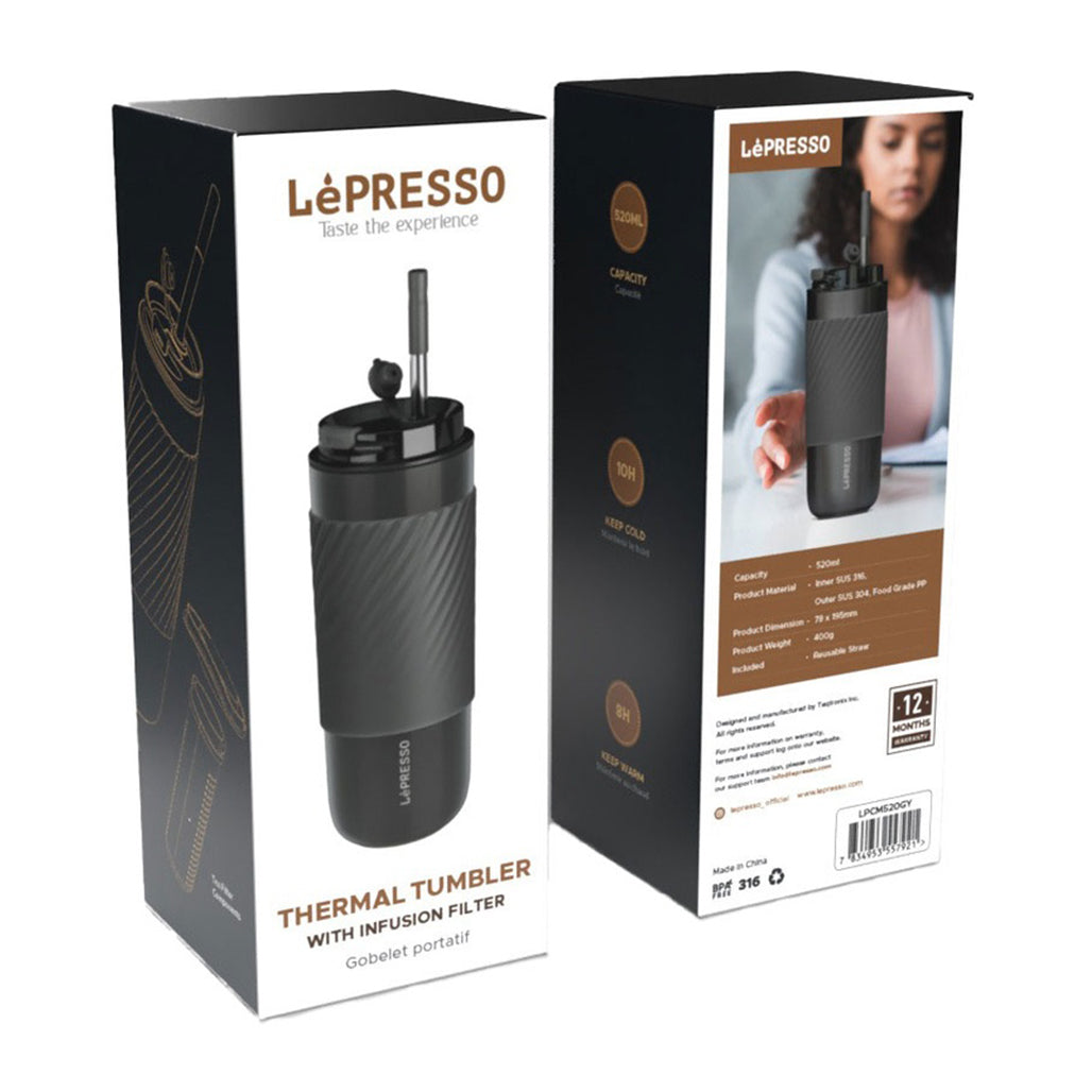 A Photo Of Lepresso Thermal Tumbler with Infusion Filter - 520ml Stainless Steel Insulated Bottle with Reusable Straw