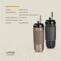 A Photo Of Lepresso Thermal Tumbler with Infusion Filter - 520ml Stainless Steel Insulated Bottle with Reusable Straw