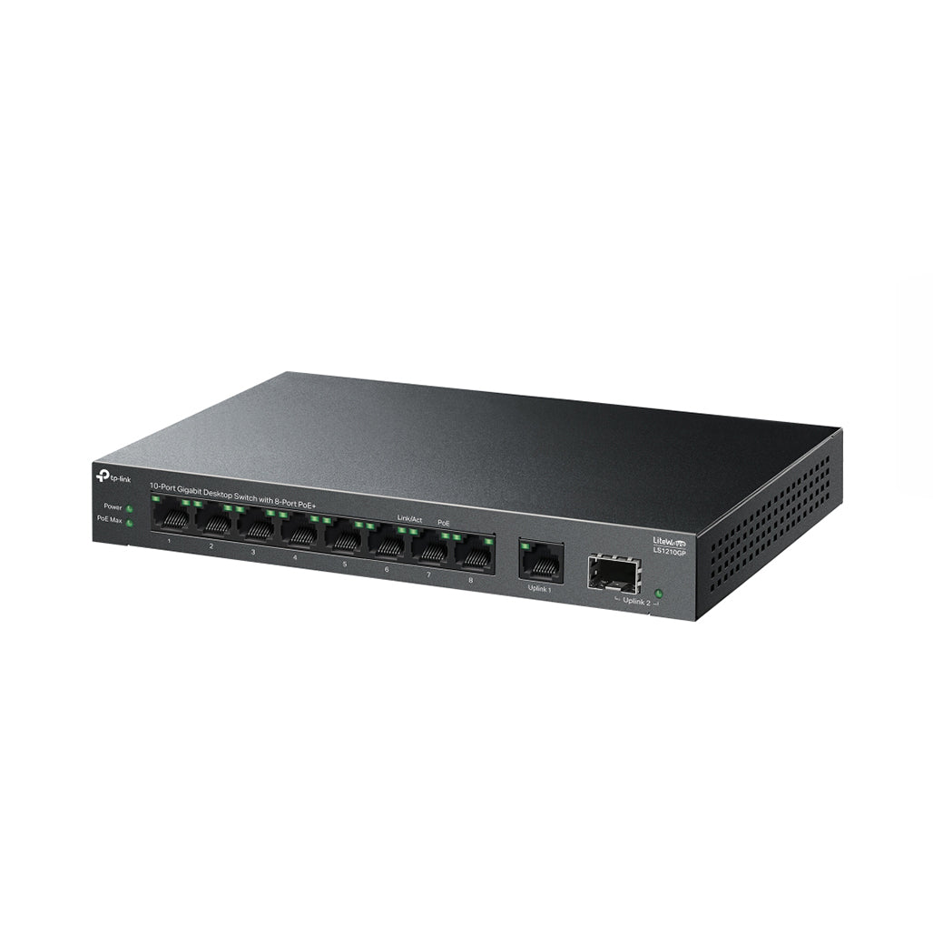 A Photo Of TP-Link LS1210GP 10-Port Gigabit Desktop Switch with 8-Port PoE+ | High-Capacity, Silent Operation