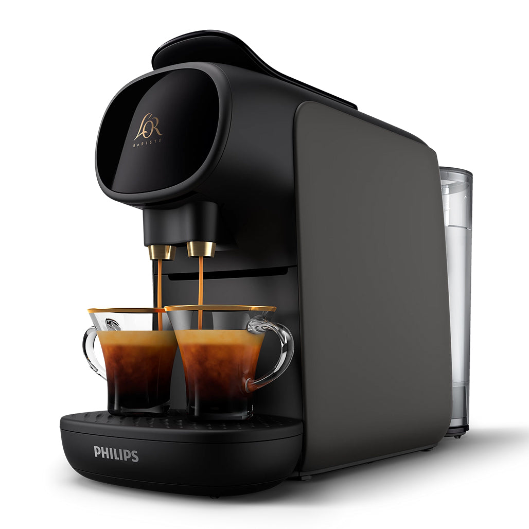 A Photo Of Philips L'OR Barista Sublime Capsule Coffee Machine - Double Shot Espresso Maker with Volume Personalisation, Cashmere Gris