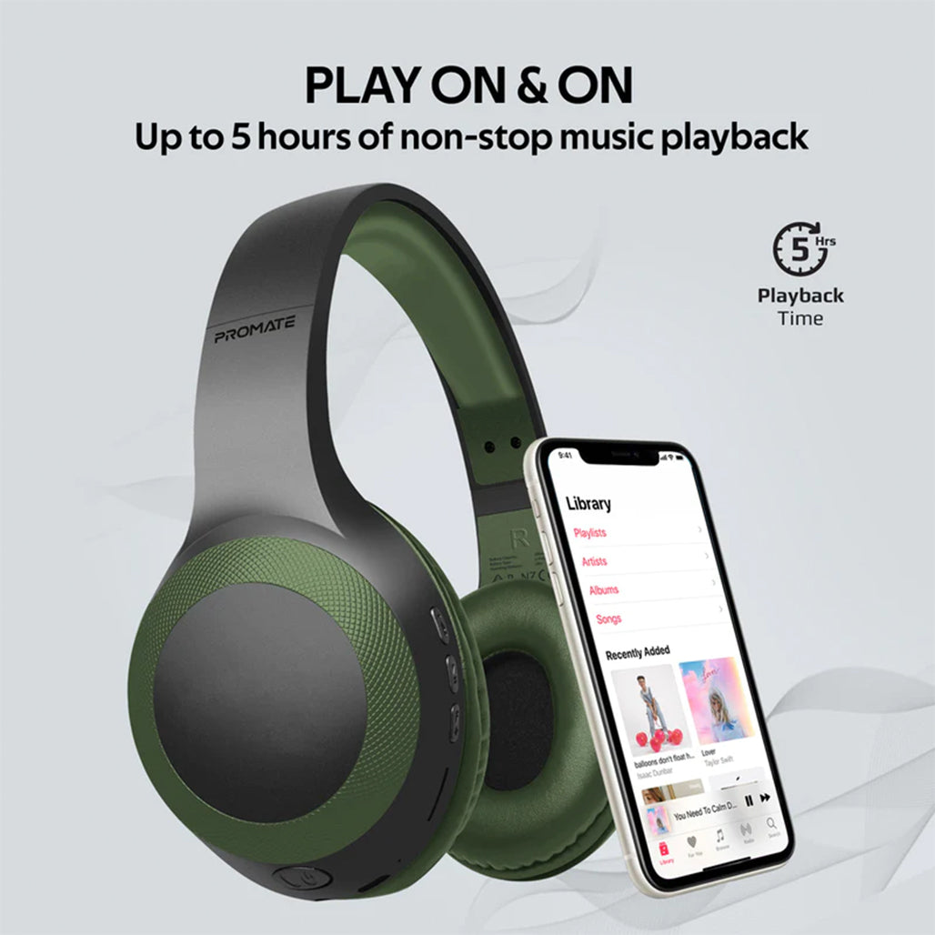 Promate LaBoca - Deep Bass Over-Ear Wireless Headphones | Midnight Green, 32888591548668, Available at 961Souq