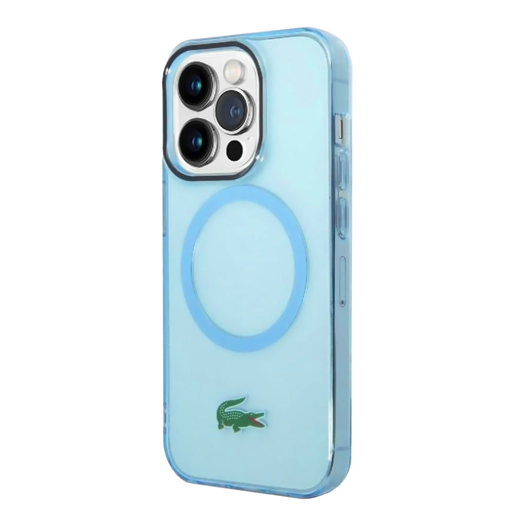 A Photo Of Lacoste MagSafe Transparent Case for iPhone 15 Pro - Blue