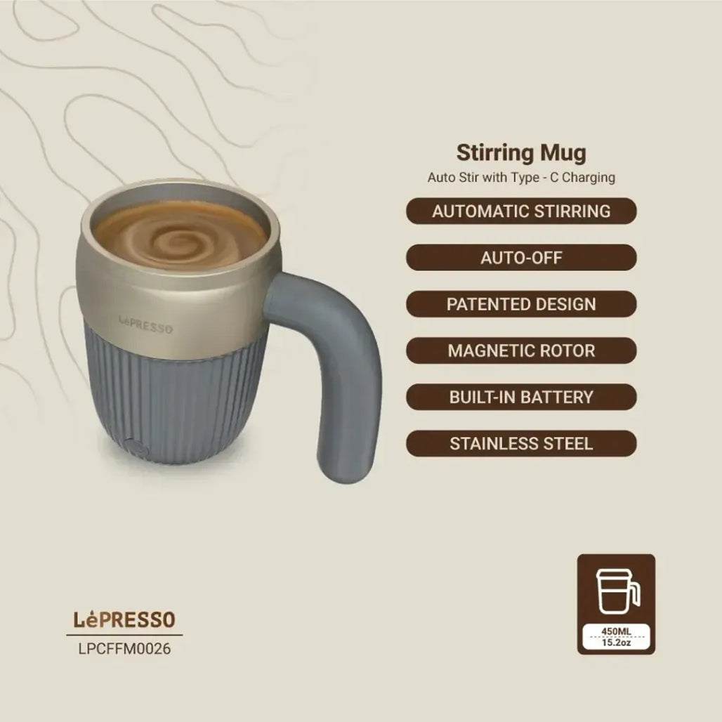 A Photo Of LePresso Auto Magnetic Stirring Mug 450mL – Rechargeable, Portable, and Effortless Mixing