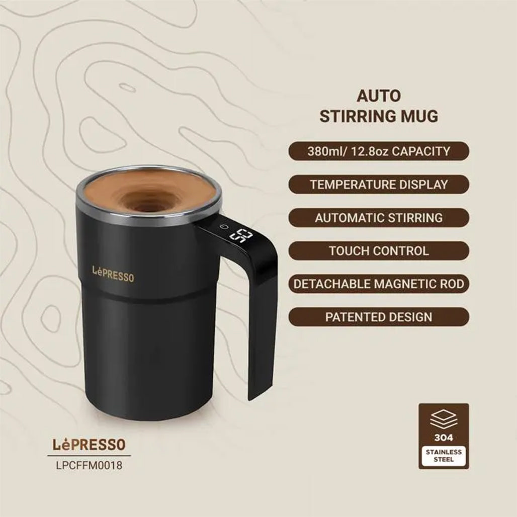 A Photo Of LePresso Auto Magnetic Stirring Cup – 380ml Self-Stirring, Rechargeable Stainless Steel Cup with Touch Control & Patented Design