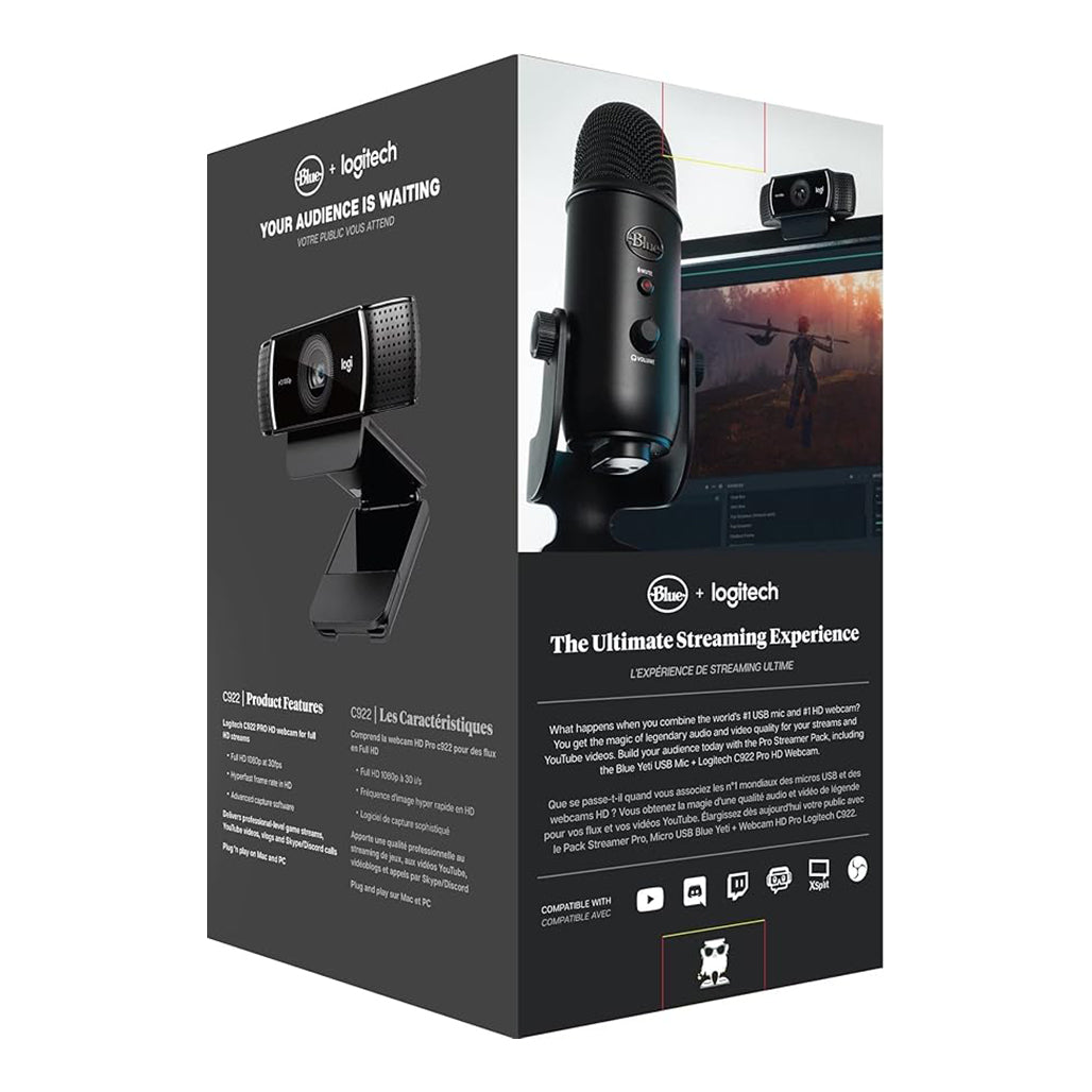 A Photo Of Logitech Pro Streamer Pack with Blue Yeti USB Microphone & C922 Pro HD Webcam - Studio-Quality Audio and HD Video for Streaming and Content Creation