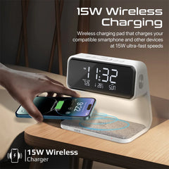 Promate Multi-Function LED Alarm Clock with 15W Wireless Charger | Lumix-15W