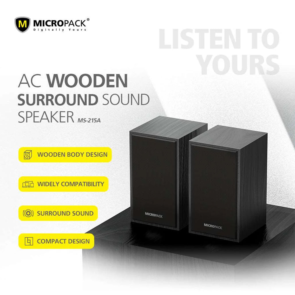 A Photo Of Micropack MS-215A Wired Multimedia Wooden Speakers - Surround Sound, Stereo Amplifier, AUX Input