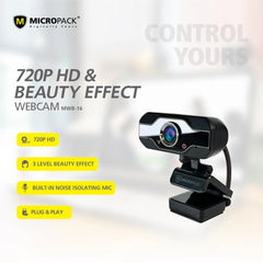 A Photo Of Micropack MWB-16 - 720P HD Webcam with 1 Million Pixels, Noise Isolating Mic, and USB 2.0 Plug-and-Play