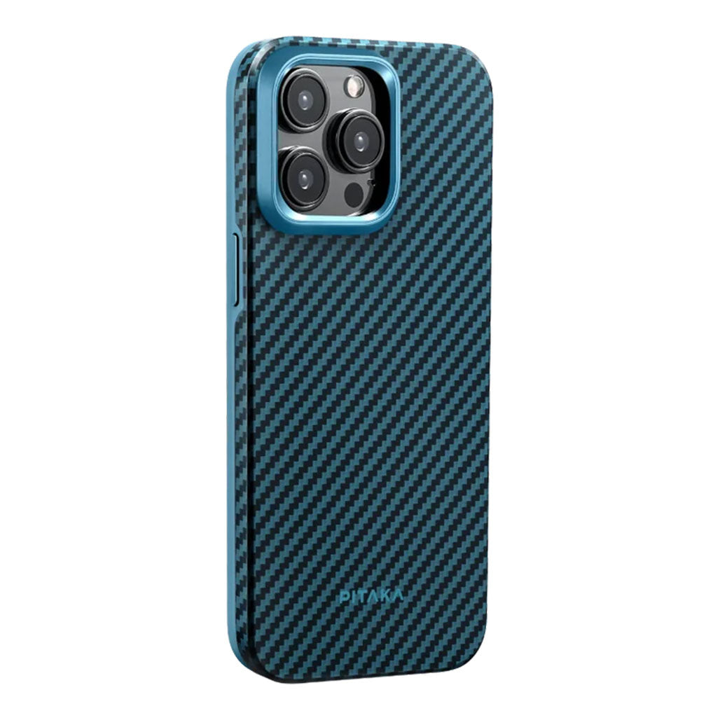 A Photo Of Pitaka MagEZ Case Pro 4 for iPhone 15 Pro 1500D Black/Blue (Twill)