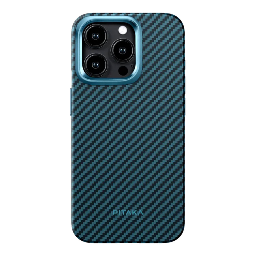 A Photo Of Pitaka MagEZ Case Pro 4 for iPhone 15 Pro 1500D Black/Blue (Twill)