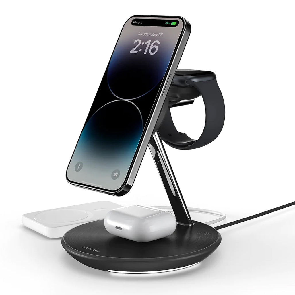 MagEasy PowerStation 5 in 1 Magnetic Wireless Charging Stand - Black, 33092451401980, Available at 961Souq