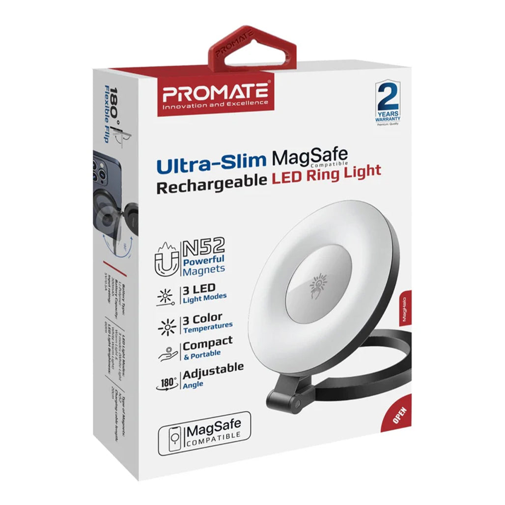 A Photo Of Promate MagHalo Ultra-Slim MagSafe Compatible Rechargeable LED Ring Light