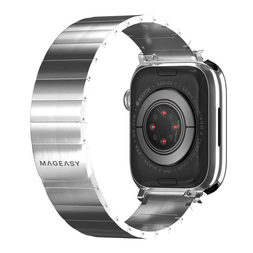 A Photo Of Mageasy Maestro Magnetic Stainless Steel Band for Apple Watch 42mm/44mm/45mm/49mm - Silver Chain Strap