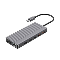 A Photo Of Powerology 12-in-1 USB-C Hub with Dual HDMI, Ethernet, 100W PD, VGA, USB, SD & MicroSD – Dark