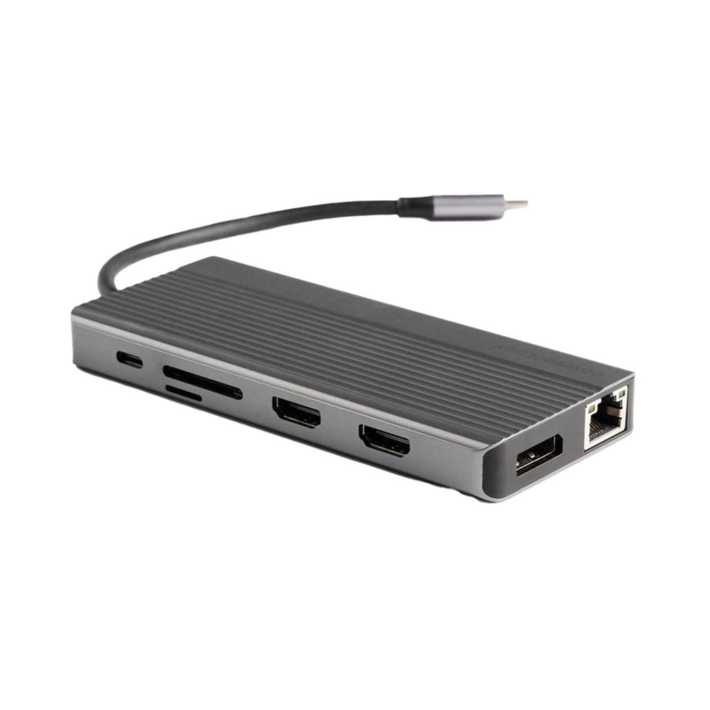 A Photo Of Powerology 13-in-1 USB-C Hub with Dual HDMI, 4K DisplayPort, Ethernet, and SD/MicroSD Card Slots