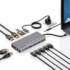 A Photo Of Powerology 13-in-1 USB-C Hub with Dual HDMI, 4K DisplayPort, Ethernet, and SD/MicroSD Card Slots