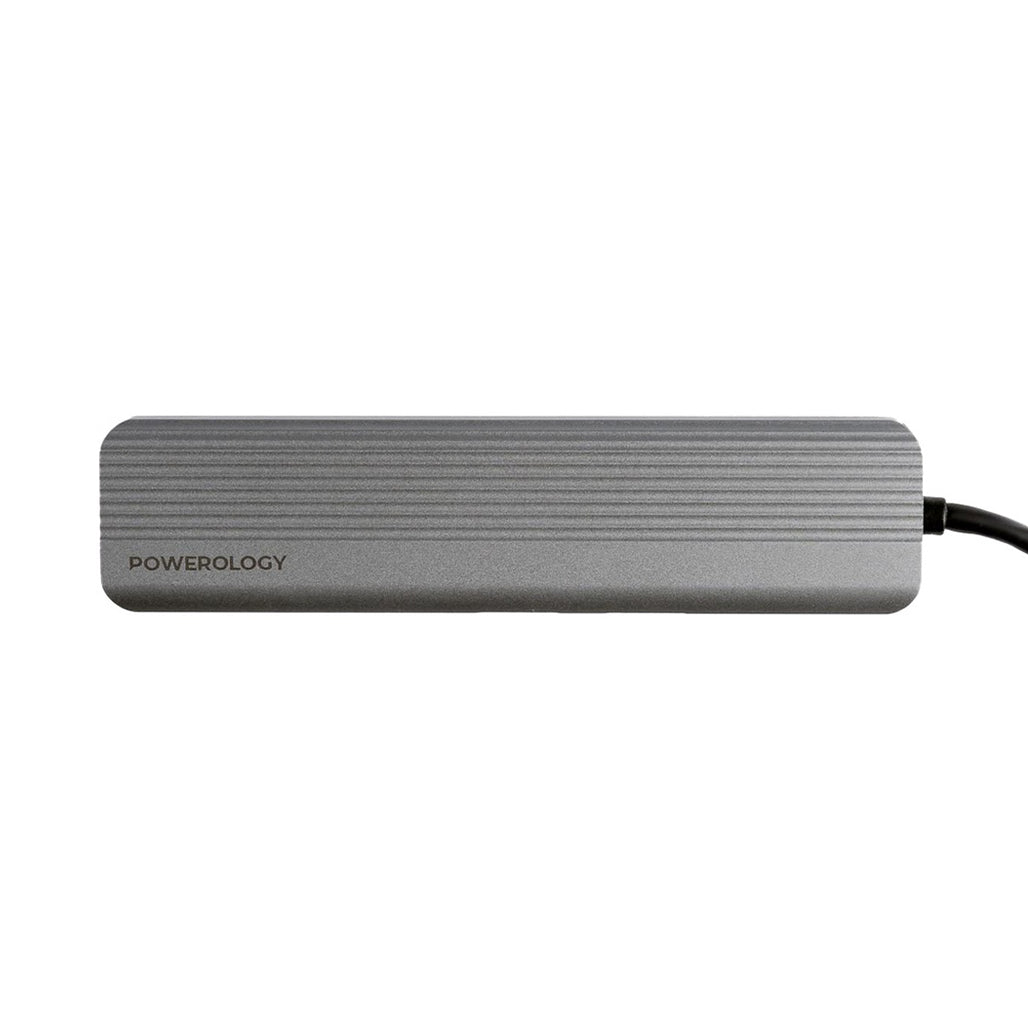 A Photo Of Powerology 6-in-1 Slim 4K HDMI USB-C Hub – High-Speed Data Transfer, PD100W Charging, 4K UHD, Micro SD Slot