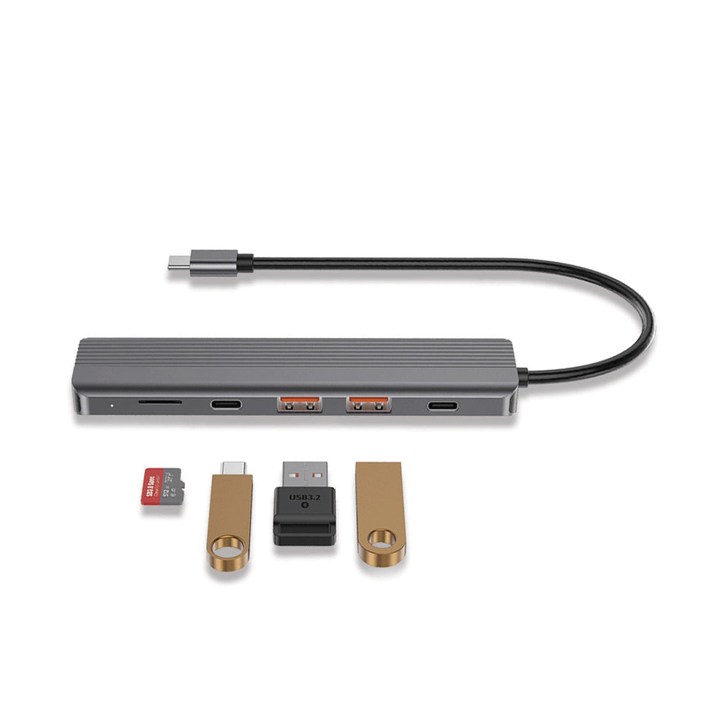 A Photo Of Powerology 6-in-1 Slim 4K HDMI USB-C Hub – High-Speed Data Transfer, PD100W Charging, 4K UHD, Micro SD Slot