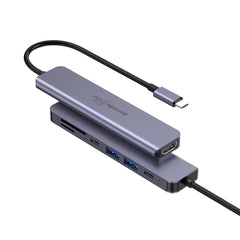 A Photo Of Porodo Blue 7-in-1 USB-C Hub with HDMI, Dual USB-A & USB-C, SD & MicroSD Card Readers