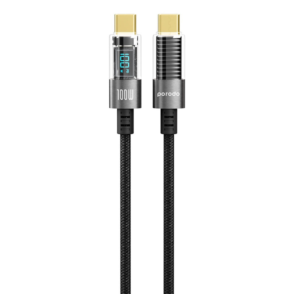 A Photo Of Porodo Braided Transparent USB-C TO USB-C Cable