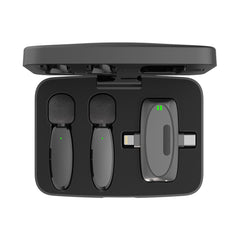 A Photo Of Porodo Dual Connector Lavalier Microphone Dual Mic with Charging Case - Black